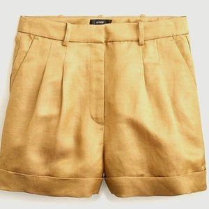 NWT J. Crew Drapey Short, Silk-feel Linen, High Rise, Pleated, Gold, Size 10